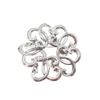 W. E. RICHARDS 925 Sterling Silver Antique Art Deco Flower Oxidized Pin Brooch