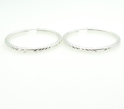 HAN 925 Sterling Silver Engraved Hinged Hoop Earrings