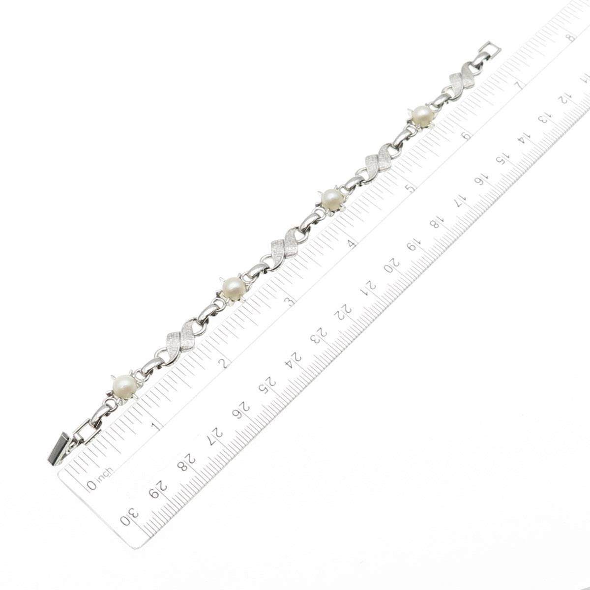 LAMODE 925 Sterling Silver Antique Art Deco Real Pearl Bracelet 6.75"