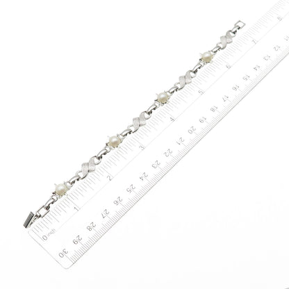 LAMODE 925 Sterling Silver Antique Art Deco Real Pearl Bracelet 6.75"
