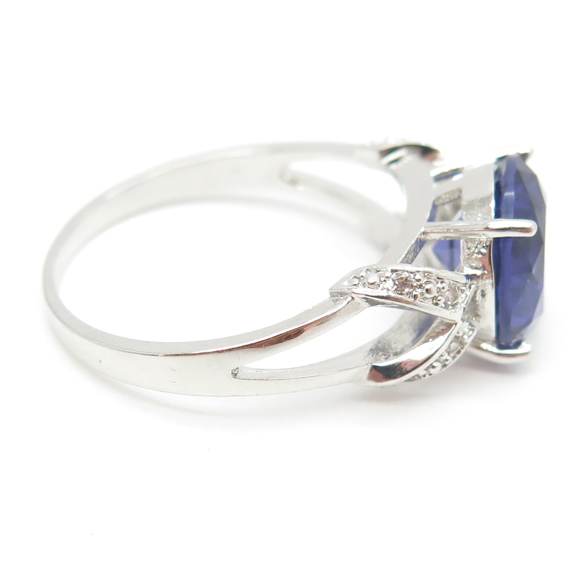 925 Sterling Silver Real Amethyst Gemstone & C Z Ring Size 13