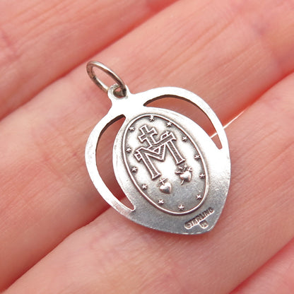 925 Sterling Silver Antique Art Deco St. Mary Heart Oxidized Mini Charm Pendant