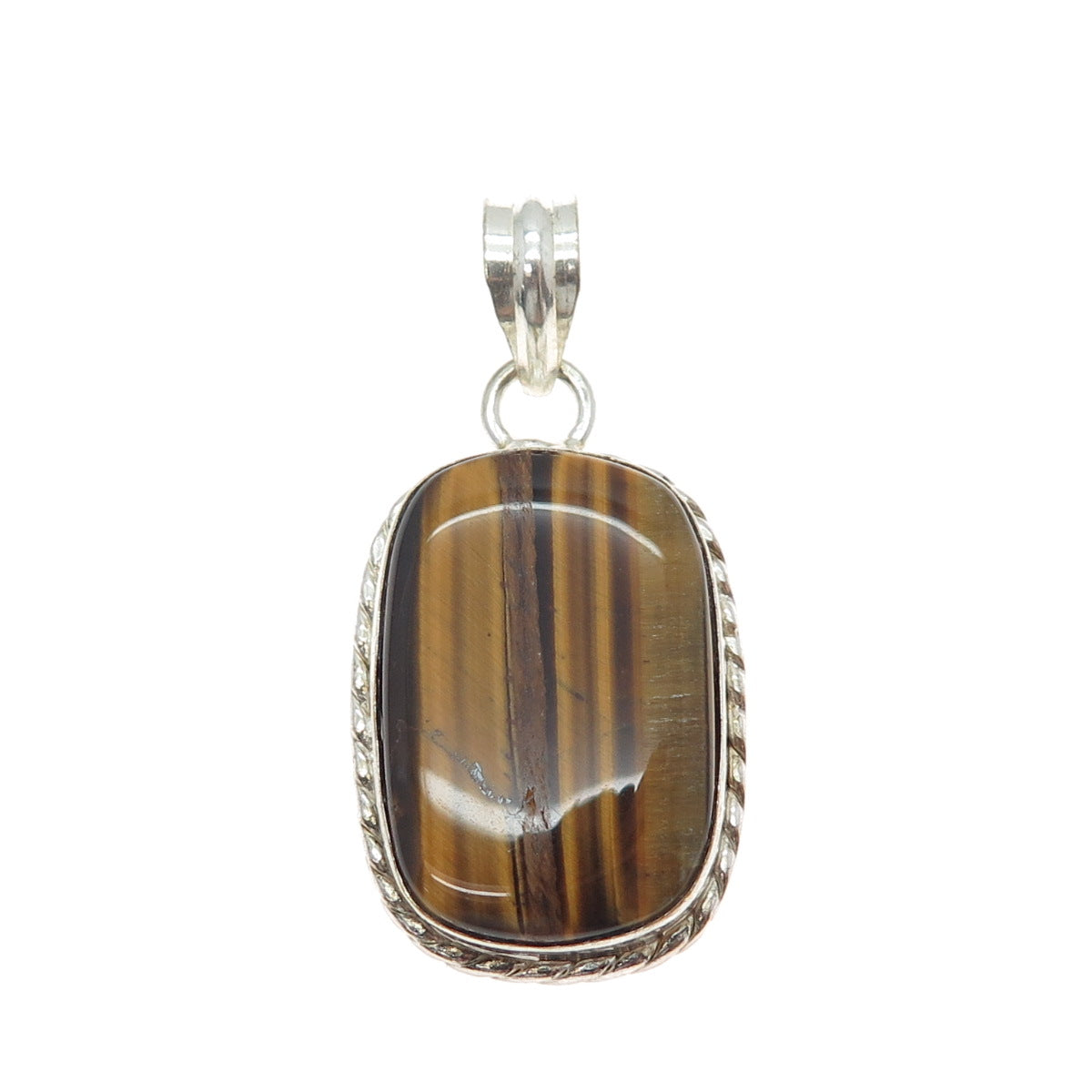 925 Sterling Silver Vintage Real Cabochon Tiger Eye Charm Pendant