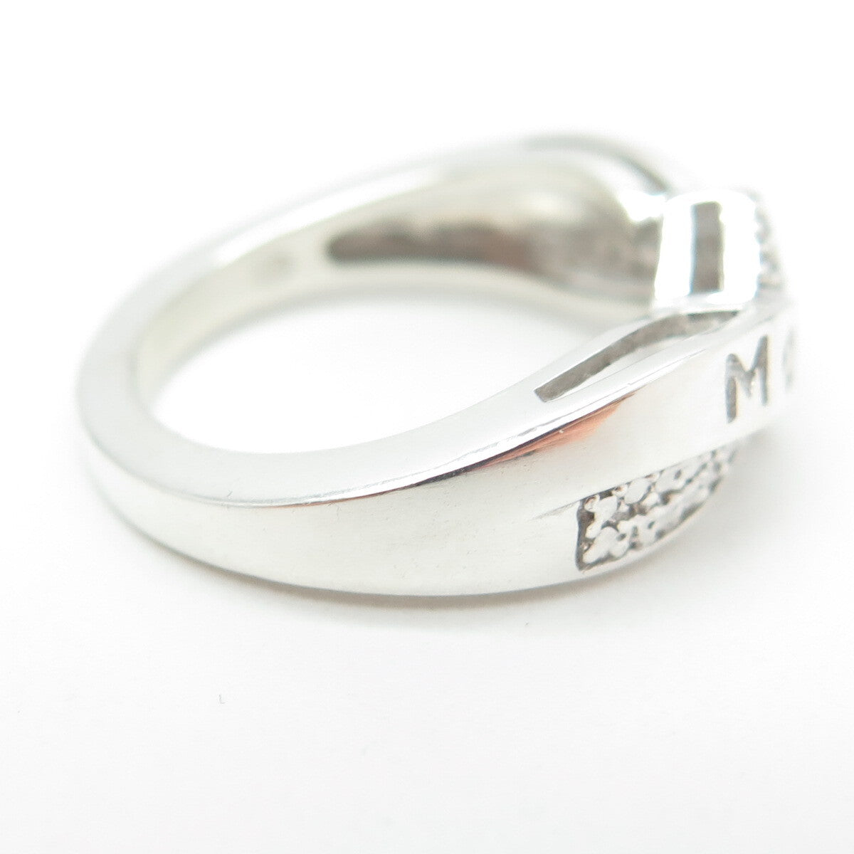 HN HENG NGAI 925 Sterling Silver Real Round-Cut Diamond "MOM" Ring Size 7