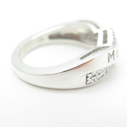 HN HENG NGAI 925 Sterling Silver Real Round-Cut Diamond "MOM" Ring Size 7