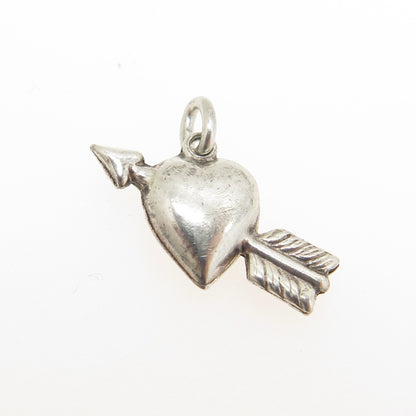 925 Sterling Silver Antique Puffy Heart & Arrow Minimalist 3D Charm Pendant