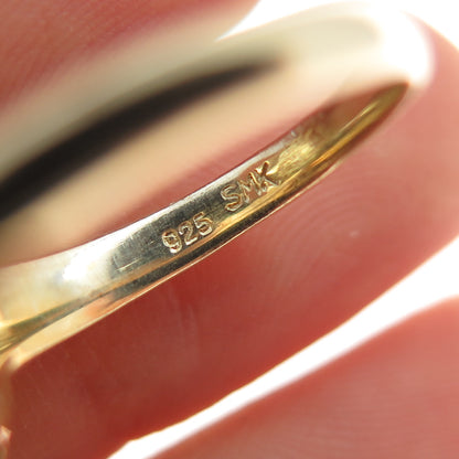 925 Sterling Silver Gold Plated Real Diamond & Green Amethyst Ring Size 5.75