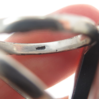 925 Sterling Silver Vintage Real Unakite Twisted Bezel Oxidized Ring Size 8