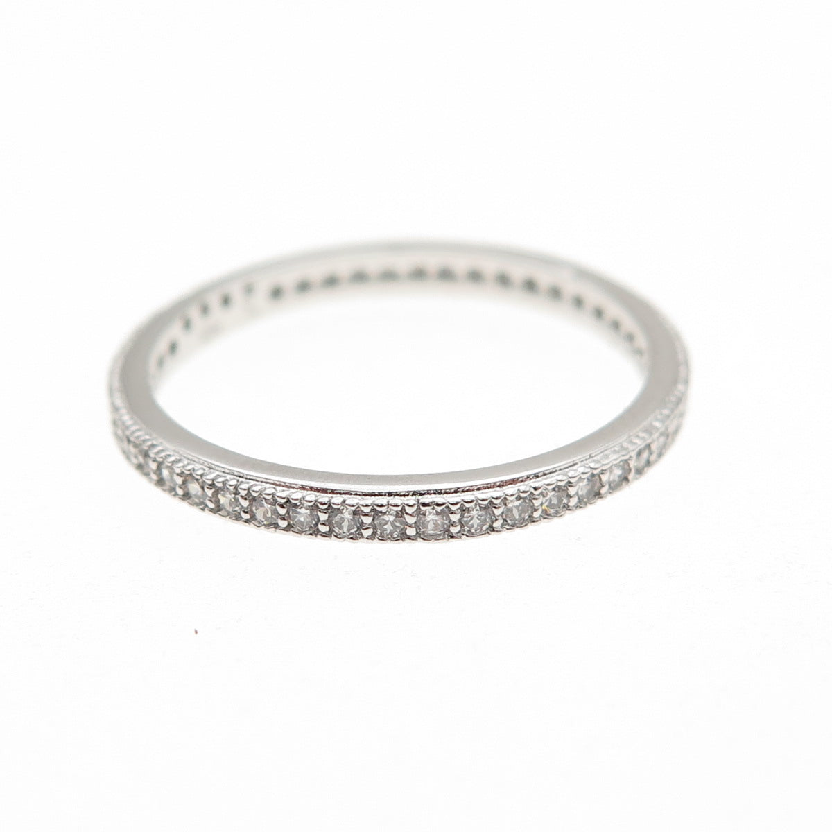 925 Sterling Silver Round-Cut C Z Stackable Eternity Band Ring Size 6.25