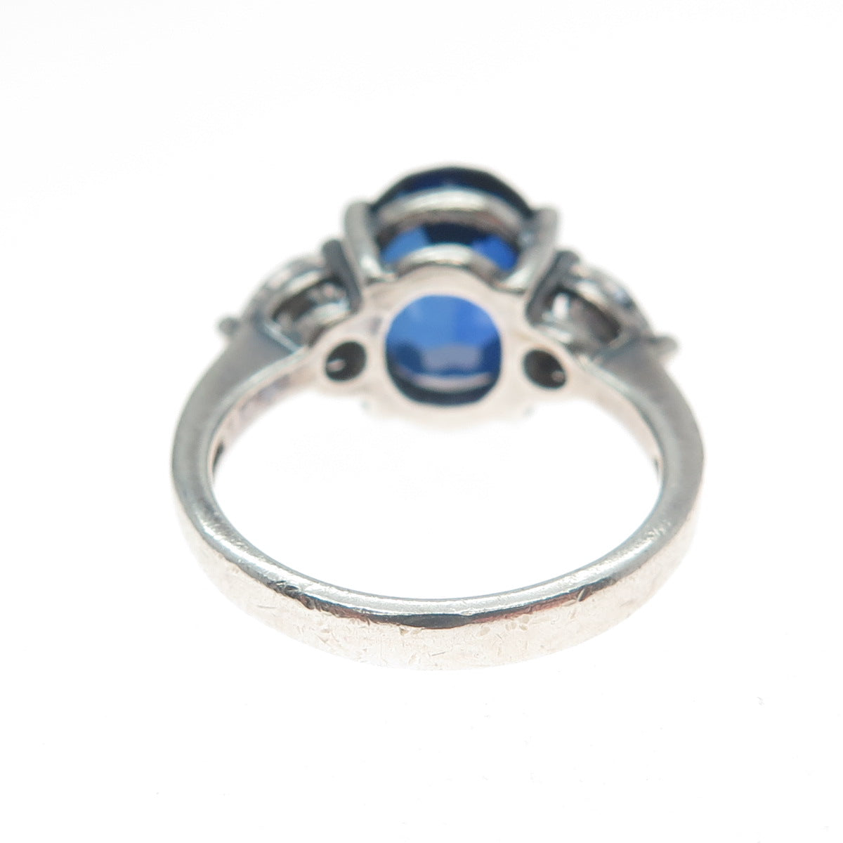 925 Sterling Silver Lab-Created Oval-Cut Sapphire & Heart-Cut C Z Ring Size 6