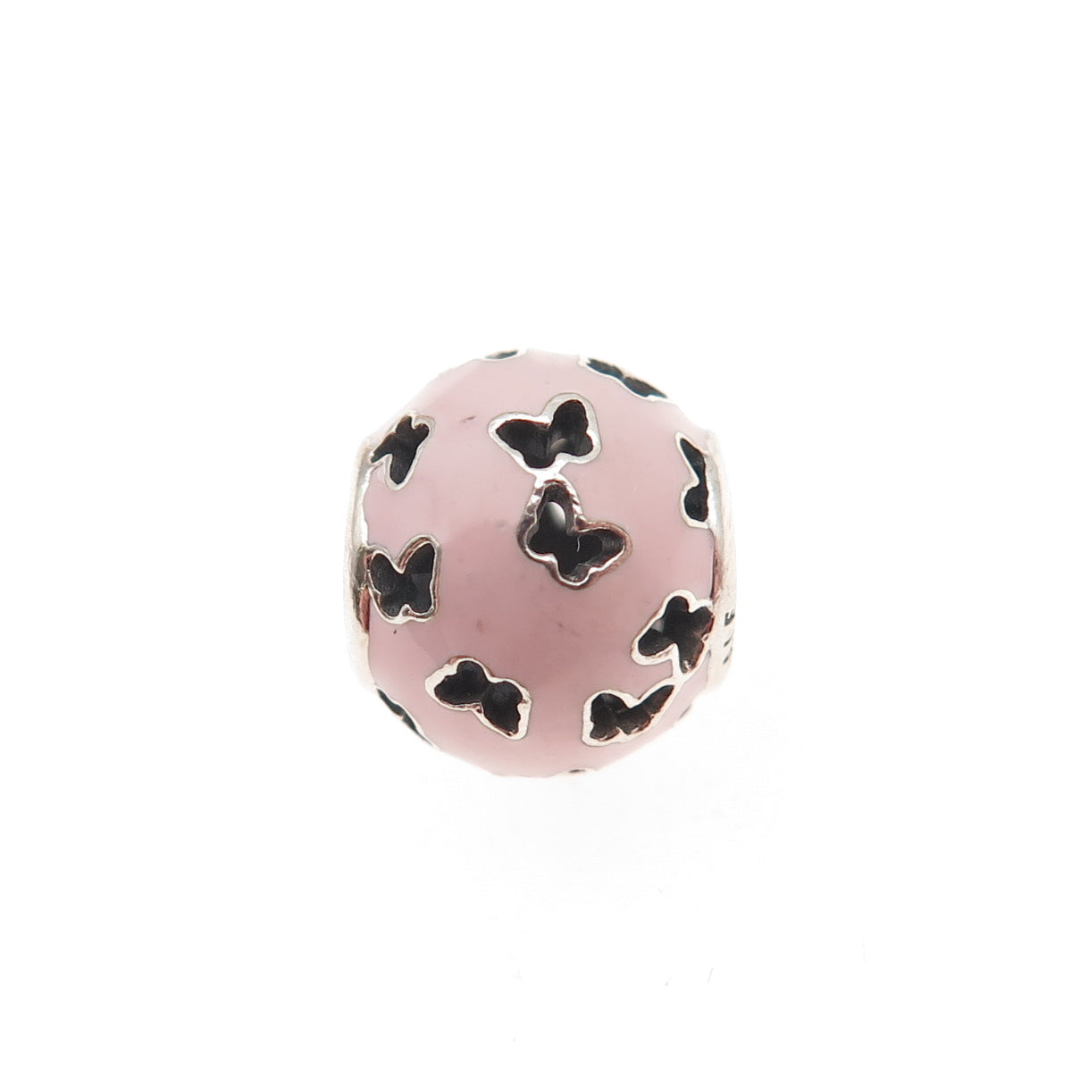 PANDORA 925 Sterling Silver Pink Enamel Fluttering Butterflies Slide Bead Charm