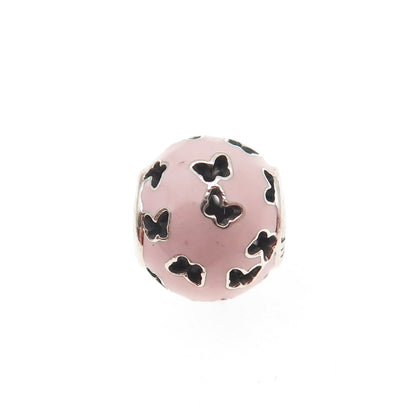 PANDORA 925 Sterling Silver Pink Enamel Fluttering Butterflies Slide Bead Charm