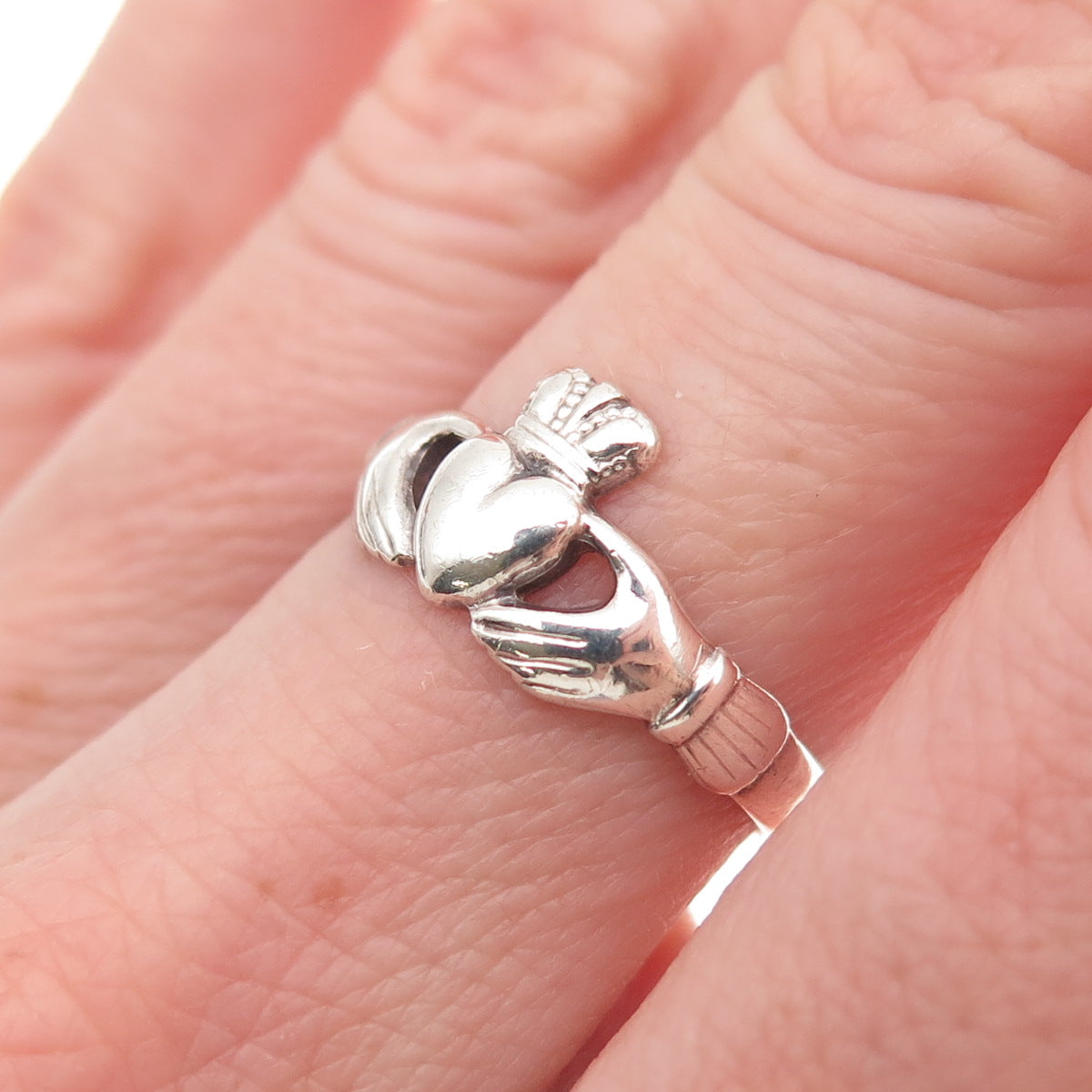 Solvar 925 Sterling Silver Vintage Irish Claddagh Oxidized Ring Size 6.5