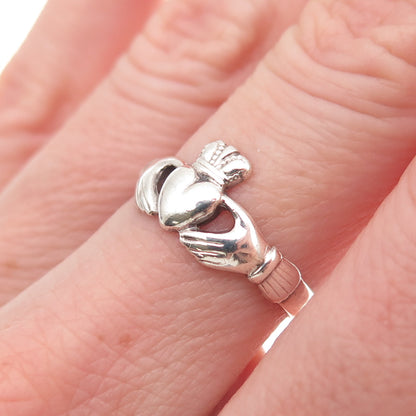 Solvar 925 Sterling Silver Vintage Irish Claddagh Oxidized Ring Size 6.5
