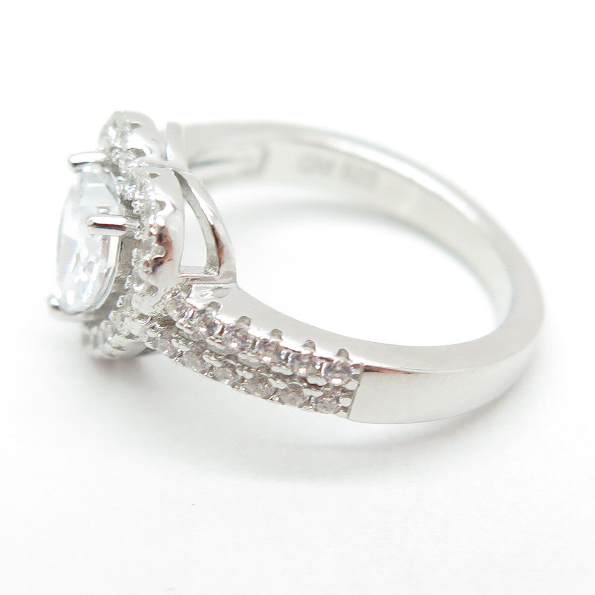 925 Sterling Silver Round & Heart-Cut C Z Promise Ring Size 5