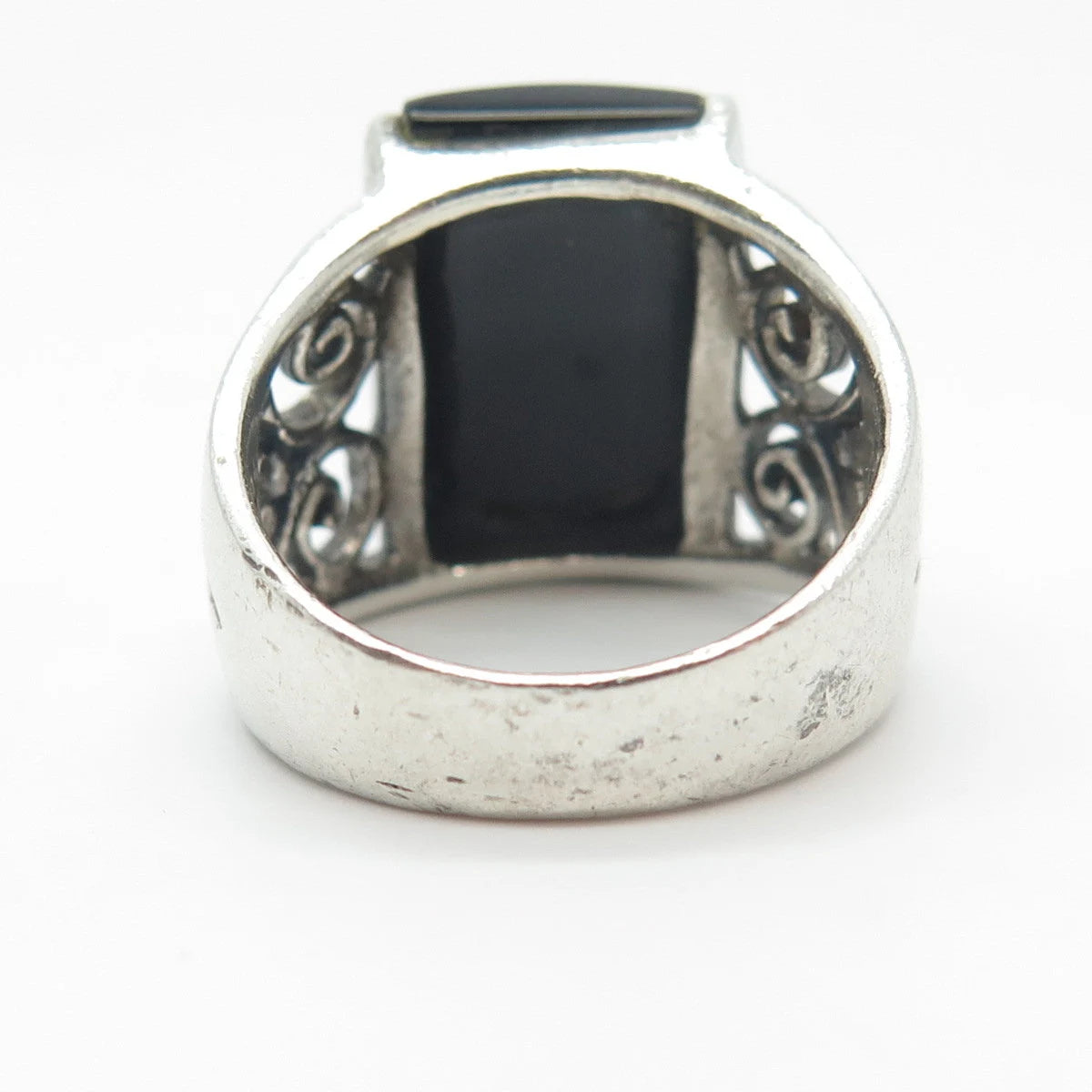 925 Sterling Silver Vintage Real Black Onyx Gemstone Ring Size 6.75
