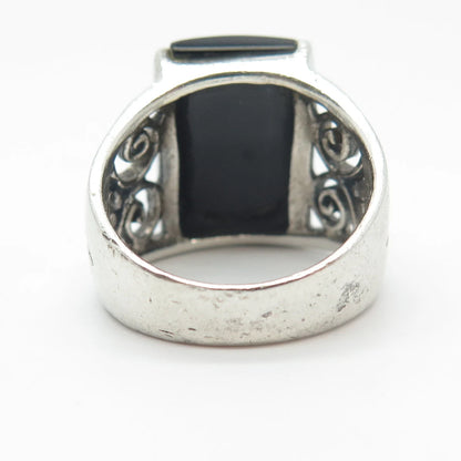 925 Sterling Silver Vintage Real Black Onyx Gemstone Ring Size 6.75