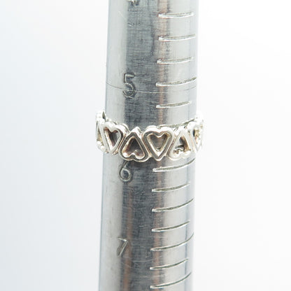 925 Sterling Silver Vintage All Around Heart Link Band Ring Size 5.75