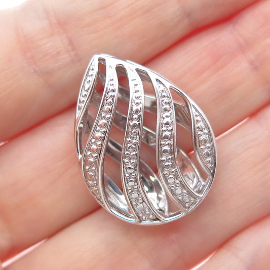 925 Sterling Silver Real Diamond Accent Teardrop Slide Charm Pendant