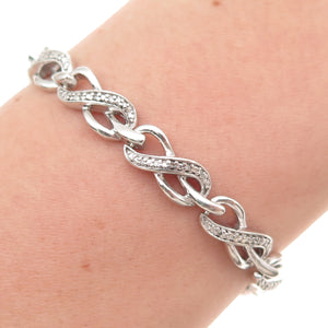 925 Sterling Silver Real Round-Cut Diamond Infinity Link Bracelet 7.25"