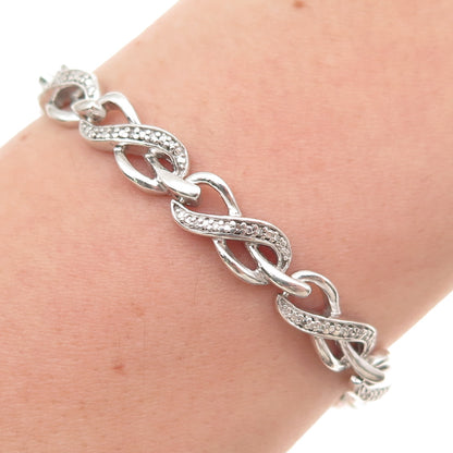925 Sterling Silver Real Round-Cut Diamond Infinity Link Bracelet 7.25"