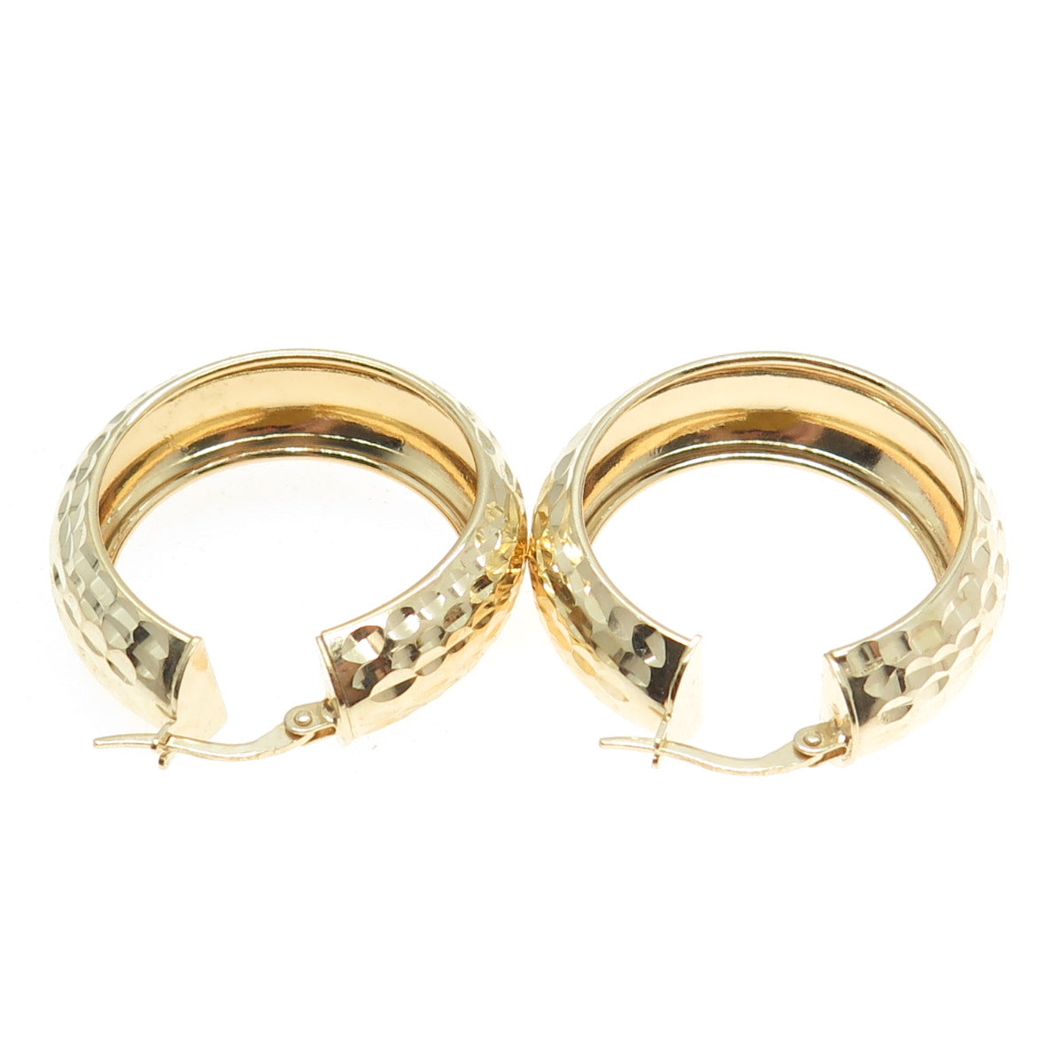 925 Sterling Silver Gold Plated Vintage Italy Engraved Hinged Hoop Earrings