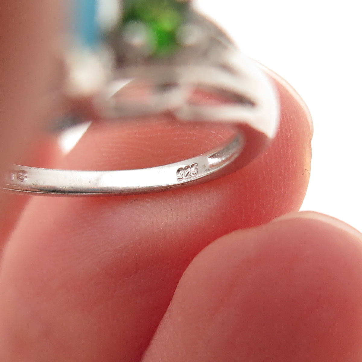 Chuck Clemency 925 Sterling Silver Real Turquoise Topaz & Peridot Ring Size 7