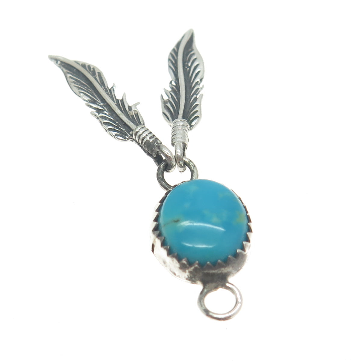 FLORENCE TAHE NAVAJO Old Pawn Sterling Silver Vintage Turquoise Feather Pendant