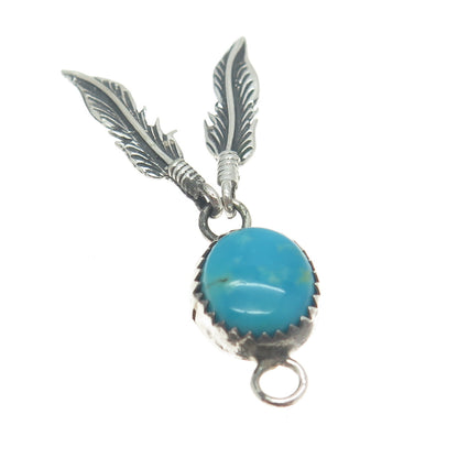 FLORENCE TAHE NAVAJO Old Pawn Sterling Silver Vintage Turquoise Feather Pendant