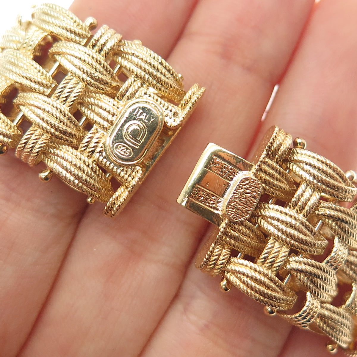 DASAN 925 Sterling Gold Plated Vintage Italy Modernist Woven Link Bracelet 8"