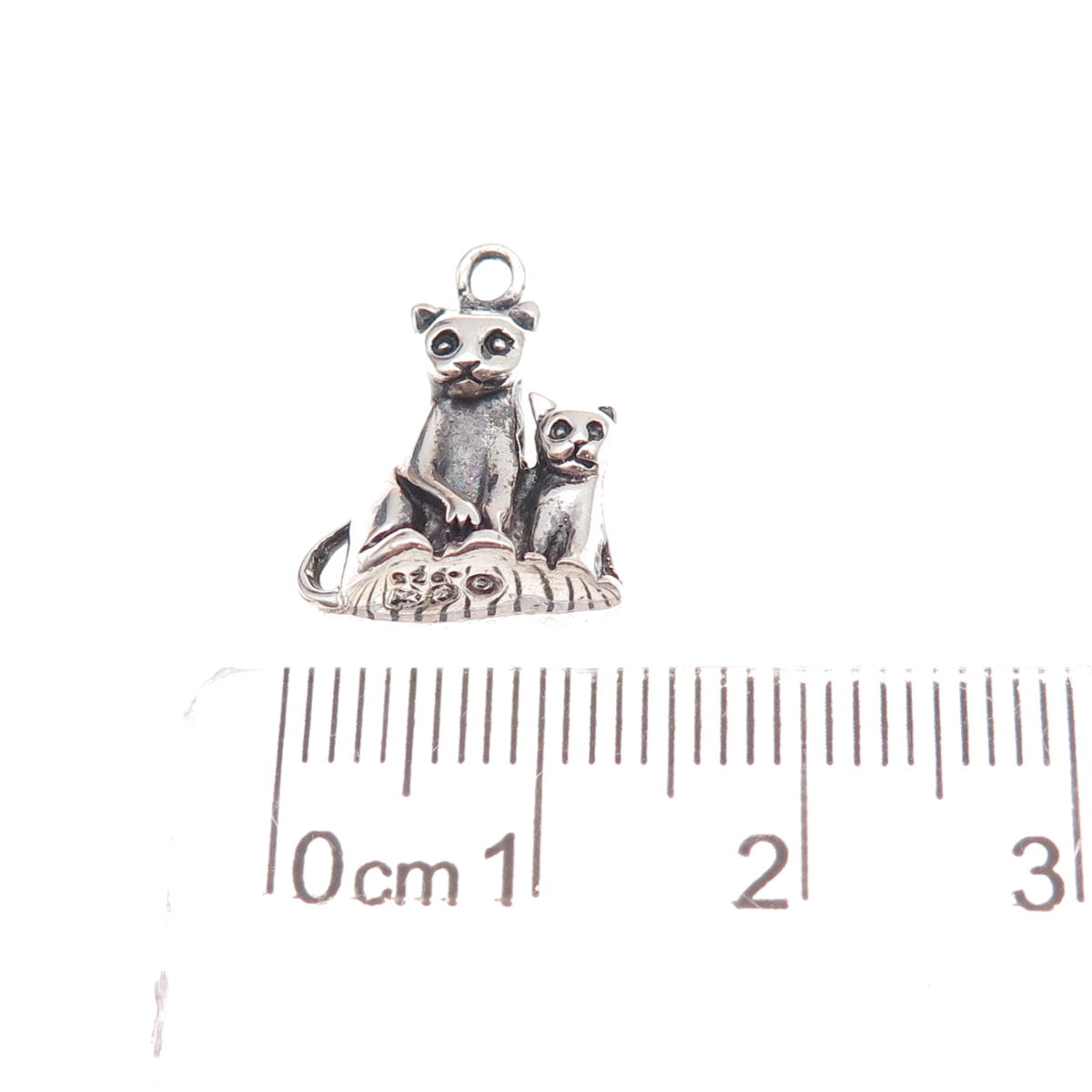 Jezlaine 925 Sterling Silver Vintage Mom & Child Cat Oxidized 3D Charm Pendant