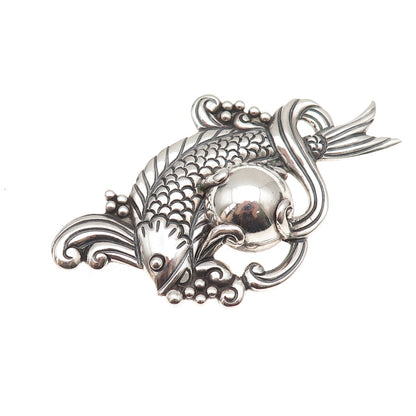 Los Castillo 925 Sterling Silver Vintage Mexico Fish Oxidized Pin Brooch #514