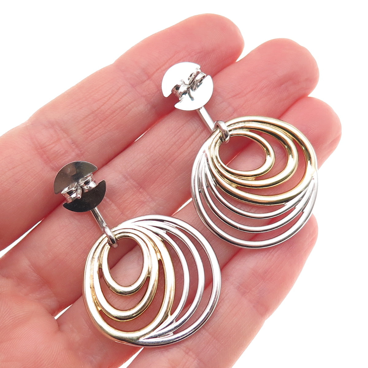 Breuning 925 Sterling Silver 2-Tone Interlocked Circle Dangle Earrings