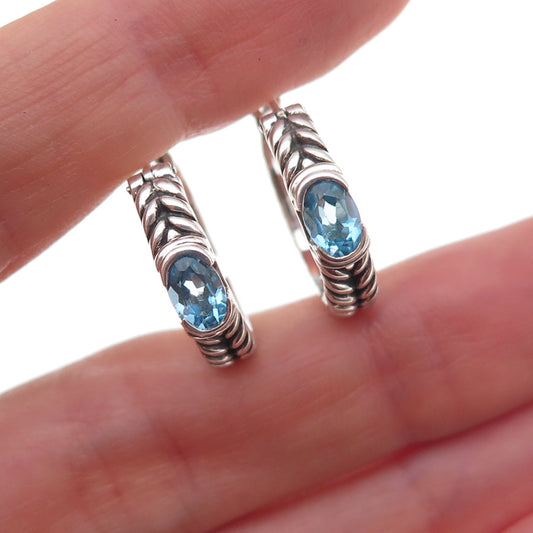 Charles Nusinov & Sons Colore SG Sterling Vintage Real Blue Topaz Hoop Earrings