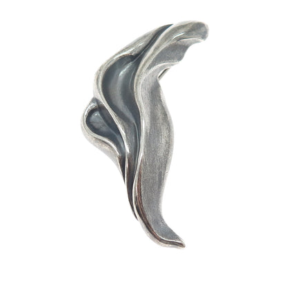BERKELEY 925 Sterling Silver Vintage Modernist Wavy Oxidized Pin Brooch