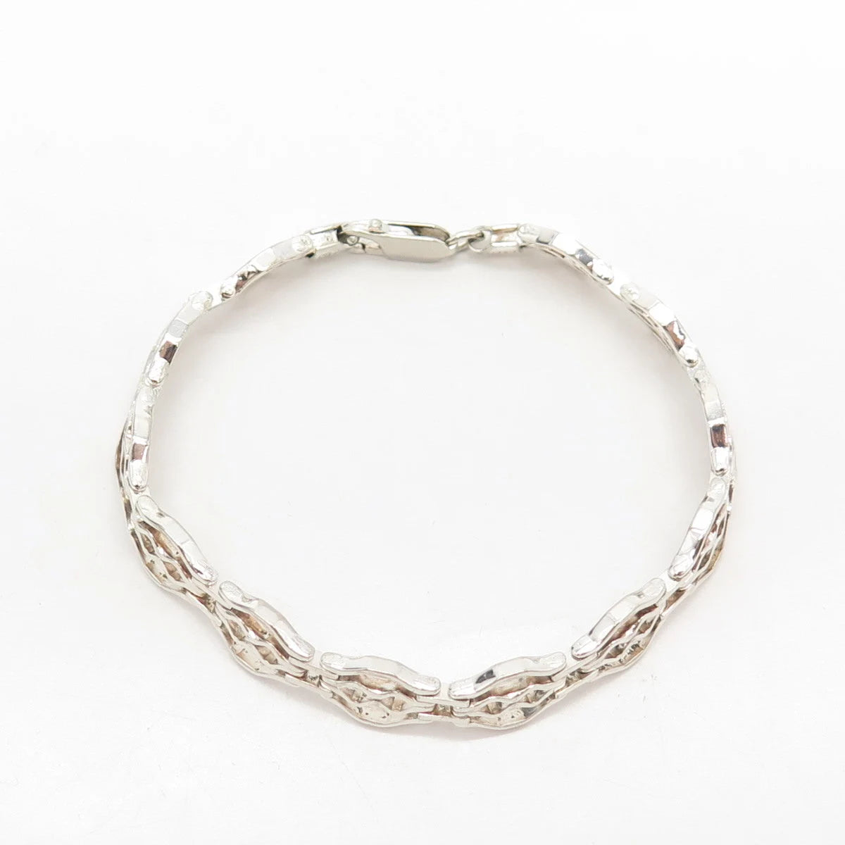 925 Sterling Silver Vintage Italy Water Pattern Panel Link Bracelet 7"