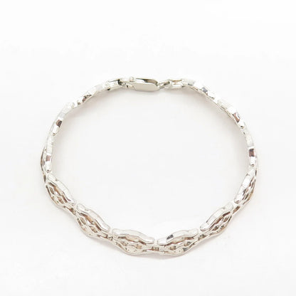 925 Sterling Silver Vintage Italy Water Pattern Panel Link Bracelet 7"