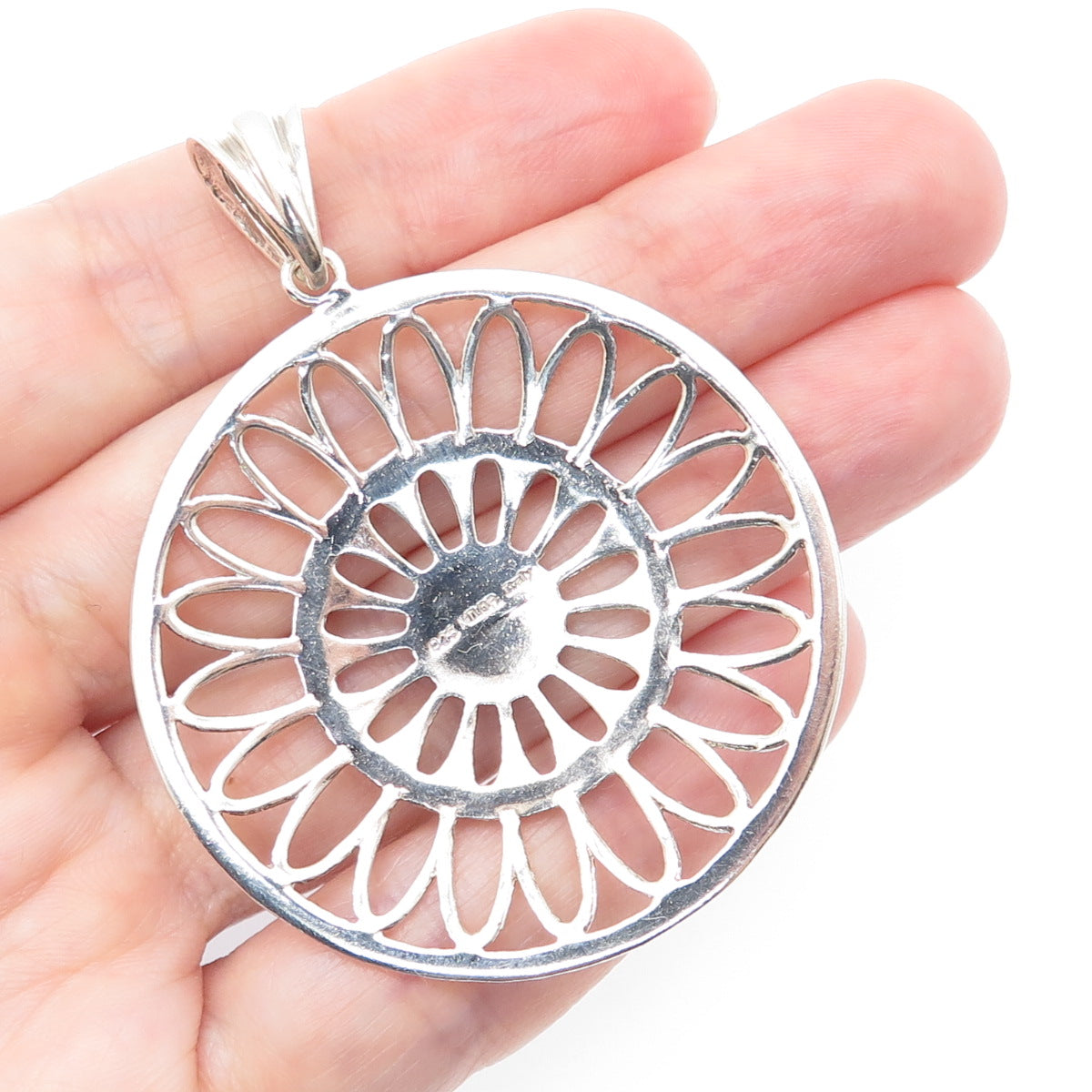 MILOR 925 Sterling Silver Vintage Italy Flower Granulated Pendant