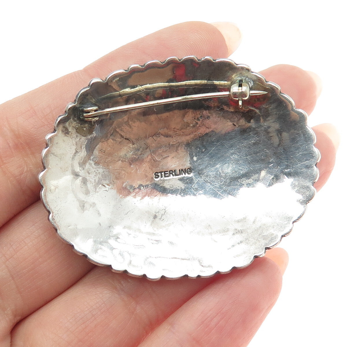 Old Pawn 925 Sterling Vintage Southwestern Turquoise Concho Tribal Brooch