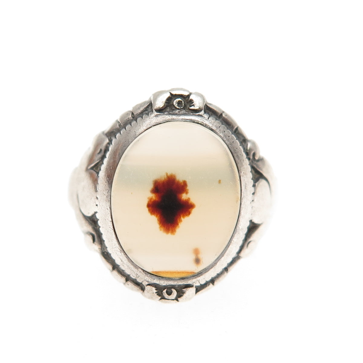 925 Sterling Silver Antique Victorian Real Agate Ring Size 6 (broken shank)