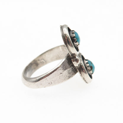 Old Pawn 925 Sterling Silver Vintage Turquoise Snake Eye Tribal Ring Size 2.25