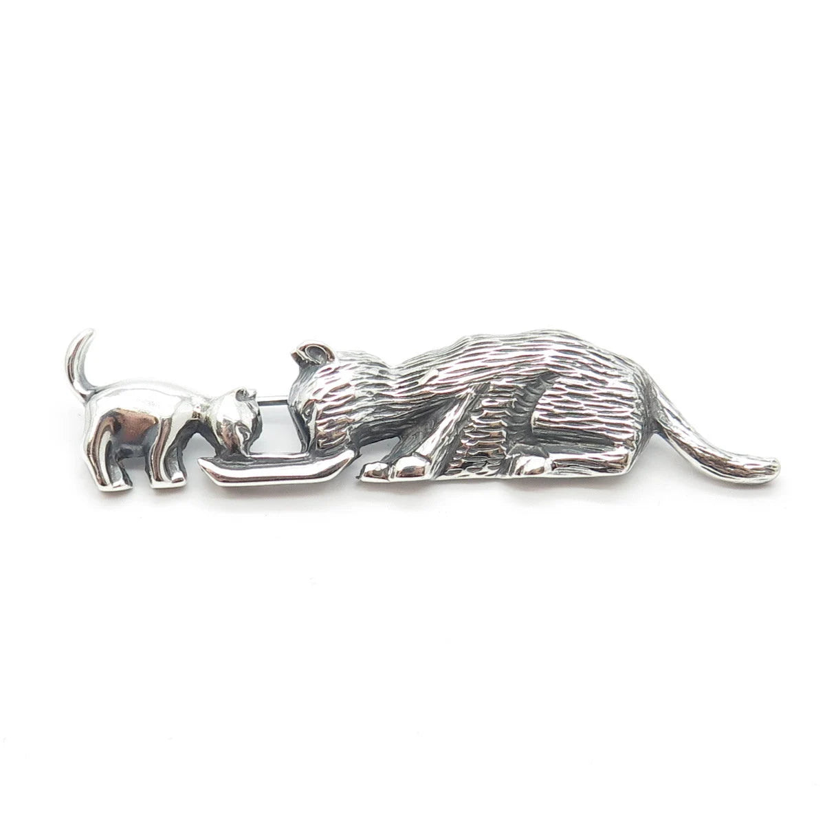 925 Sterling Silver Vintage Mexico Cat & Kitty Pin Brooch
