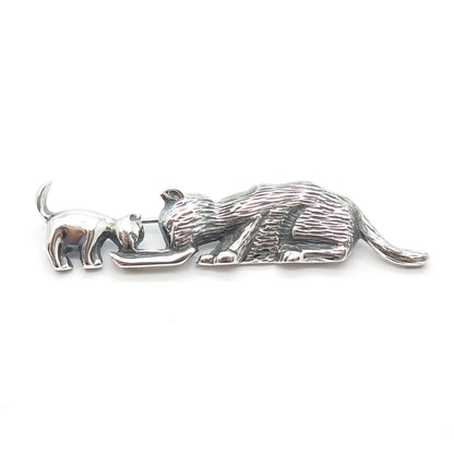 925 Sterling Silver Vintage Mexico Cat & Kitty Pin Brooch