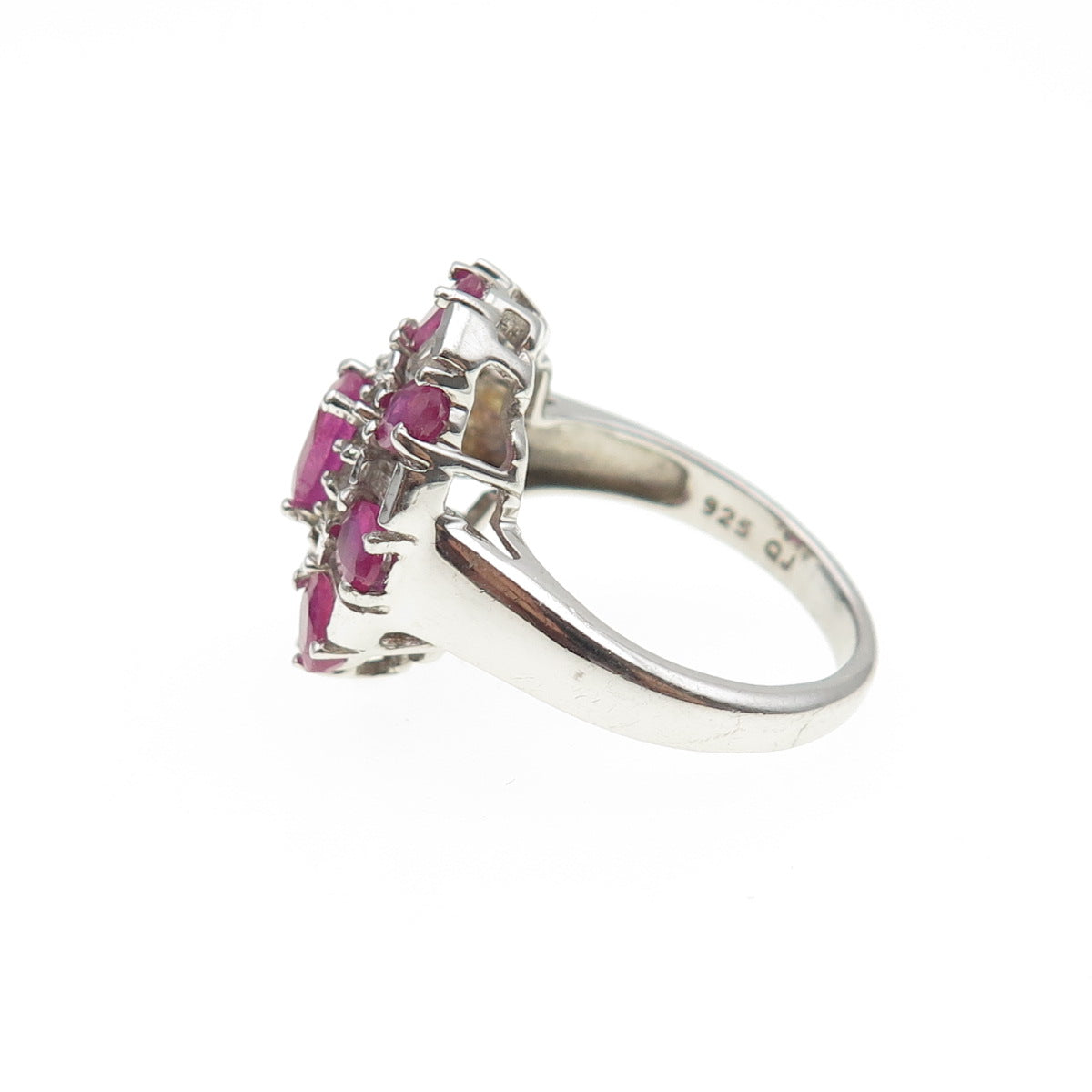 925 Sterling Silver Real Pink Sapphire & White Topaz Bohemian Ring Size 6