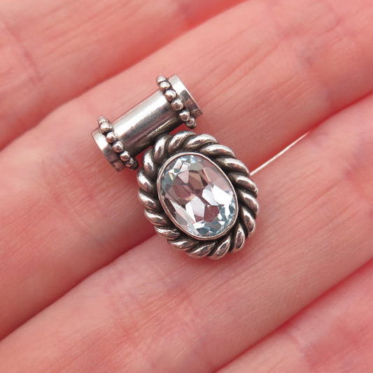 925 Sterling Silver Vintage Real Blue Topaz Oxidized Mini Slide Charm Pendant