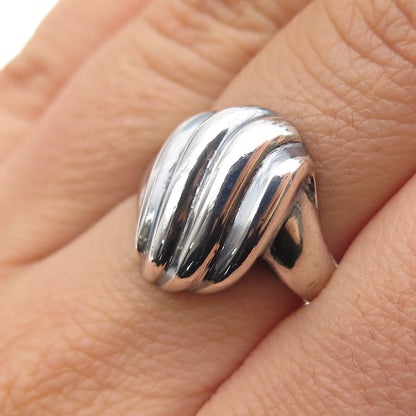 925 Sterling Silver Vintage Modernist Ribbed Oxidized Ring Size 6.75