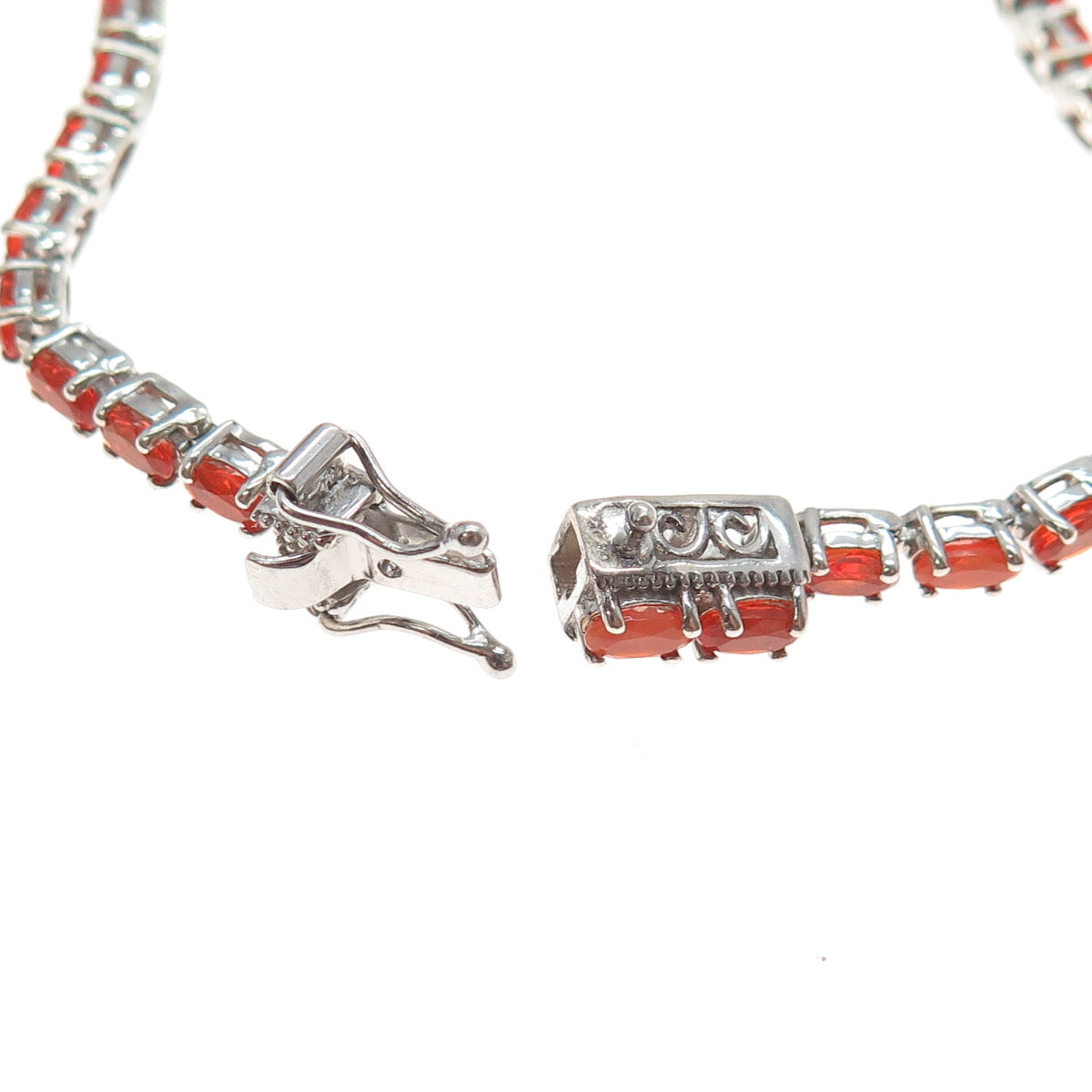 D'JOY 925 Sterling Silver Real Oval-Cut Fire Opal Tennis Link Bracelet 8"