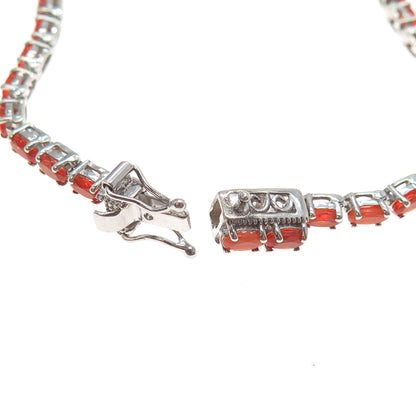 D'JOY 925 Sterling Silver Real Oval-Cut Fire Opal Tennis Link Bracelet 8"