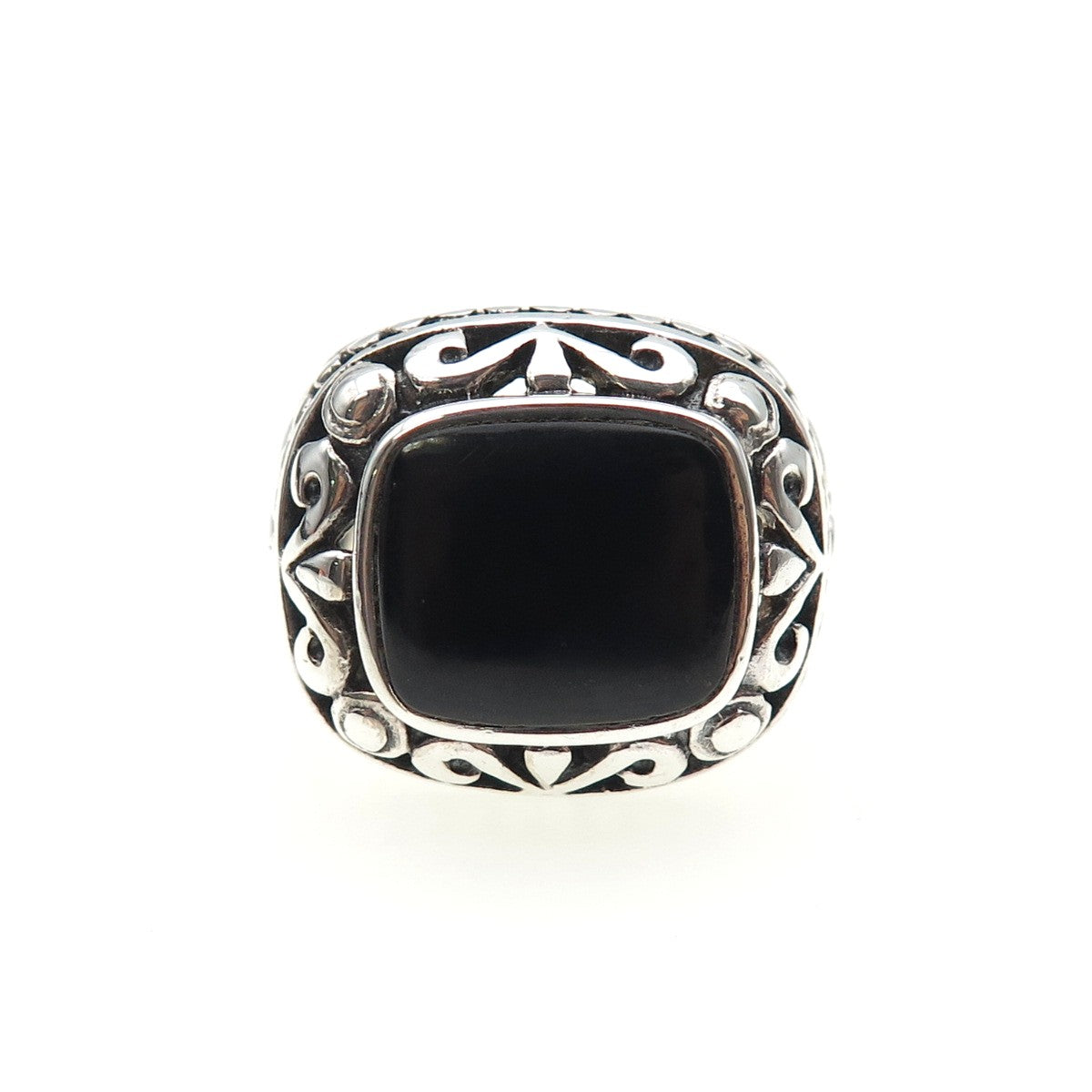 CHAPAL ZENRAY 925 Sterling Silver Vintage Real Black Onyx Oxidized Ring Size 6
