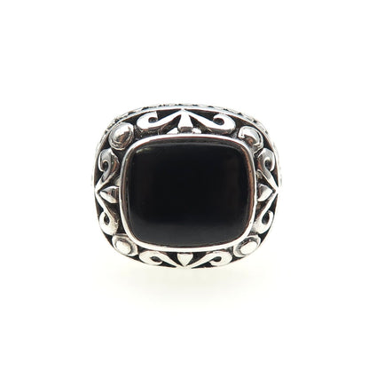 CHAPAL ZENRAY 925 Sterling Silver Vintage Real Black Onyx Oxidized Ring Size 6